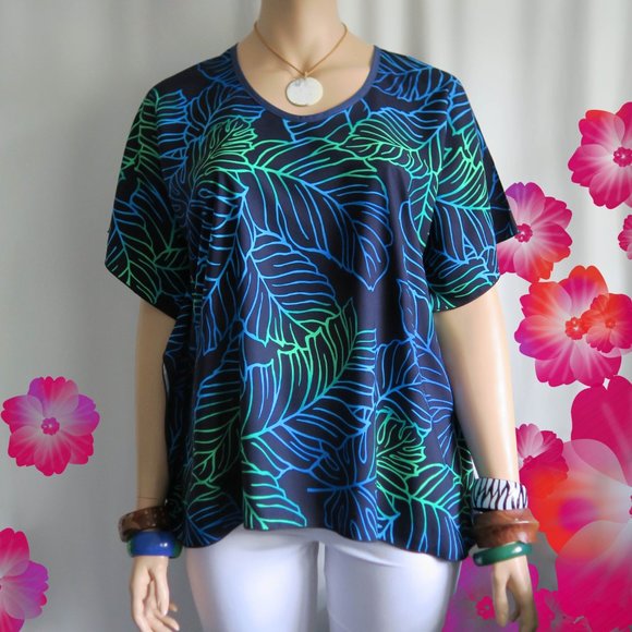 Hawaiian Ferns Polynesian Clothing Butterfly Tunic Blue & Teal or Blood Orange R - Picture 6 of 6